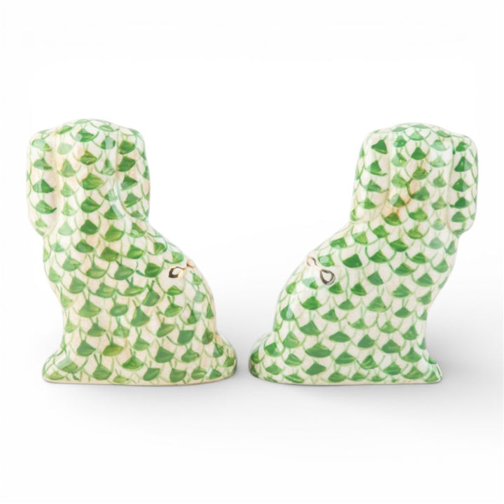 GREEN FISHNET STAFFORDSHIRE SMALL DOG PAIR