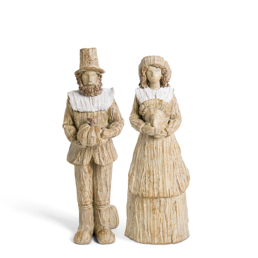 12.75" TAN & CREAM PILGRIM FIGURINE SET