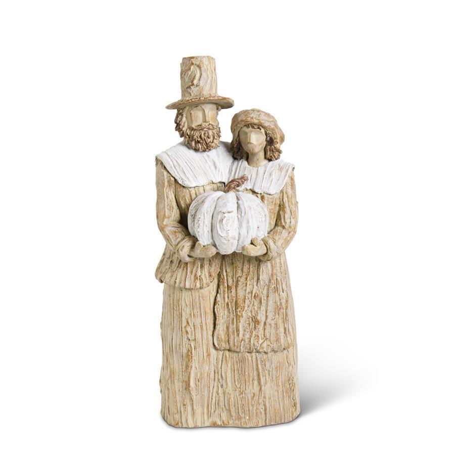 16" TAN & CREAM PILGRIM COUPLE FIGURINE