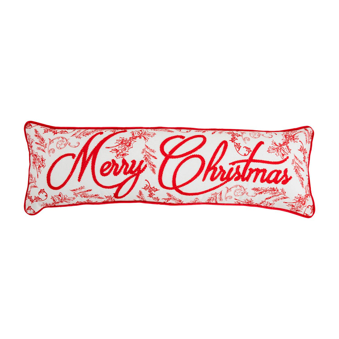 Embroidered cotton pillow features velvet piping and backing. Zipper closure.