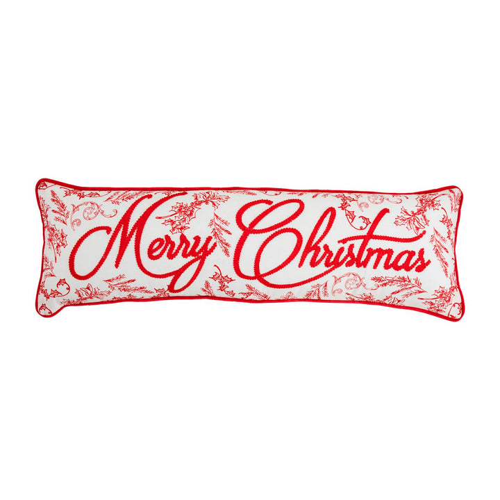 Embroidered cotton pillow features velvet piping and backing. Zipper closure.