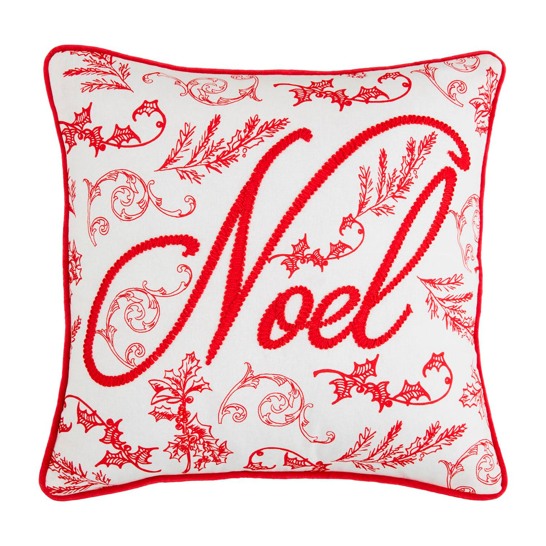 Embroidered cotton pillow features velvet piping and backing. Zipper closure.