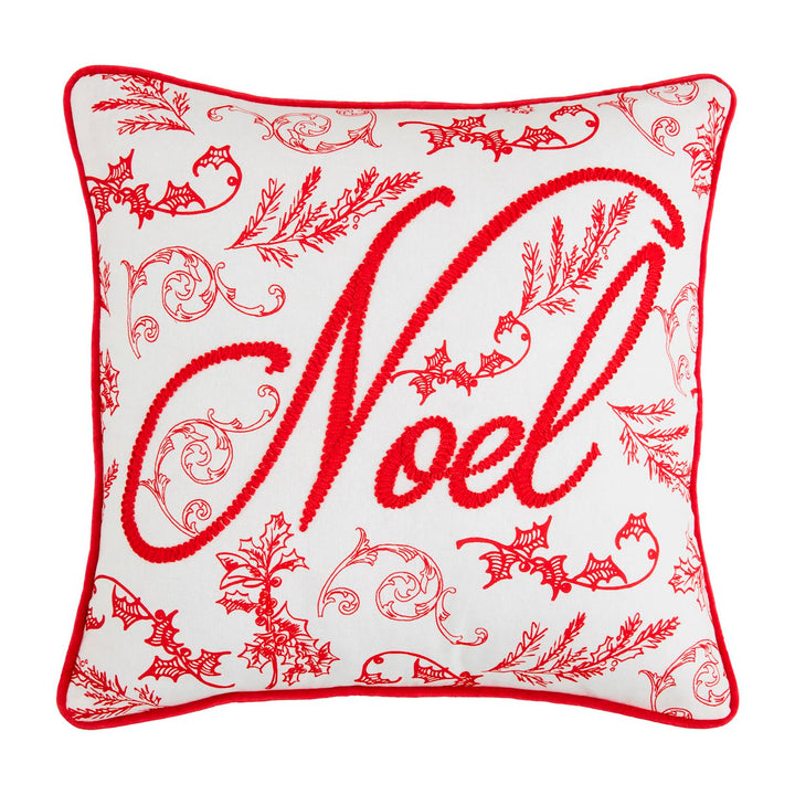 Embroidered cotton pillow features velvet piping and backing. Zipper closure.