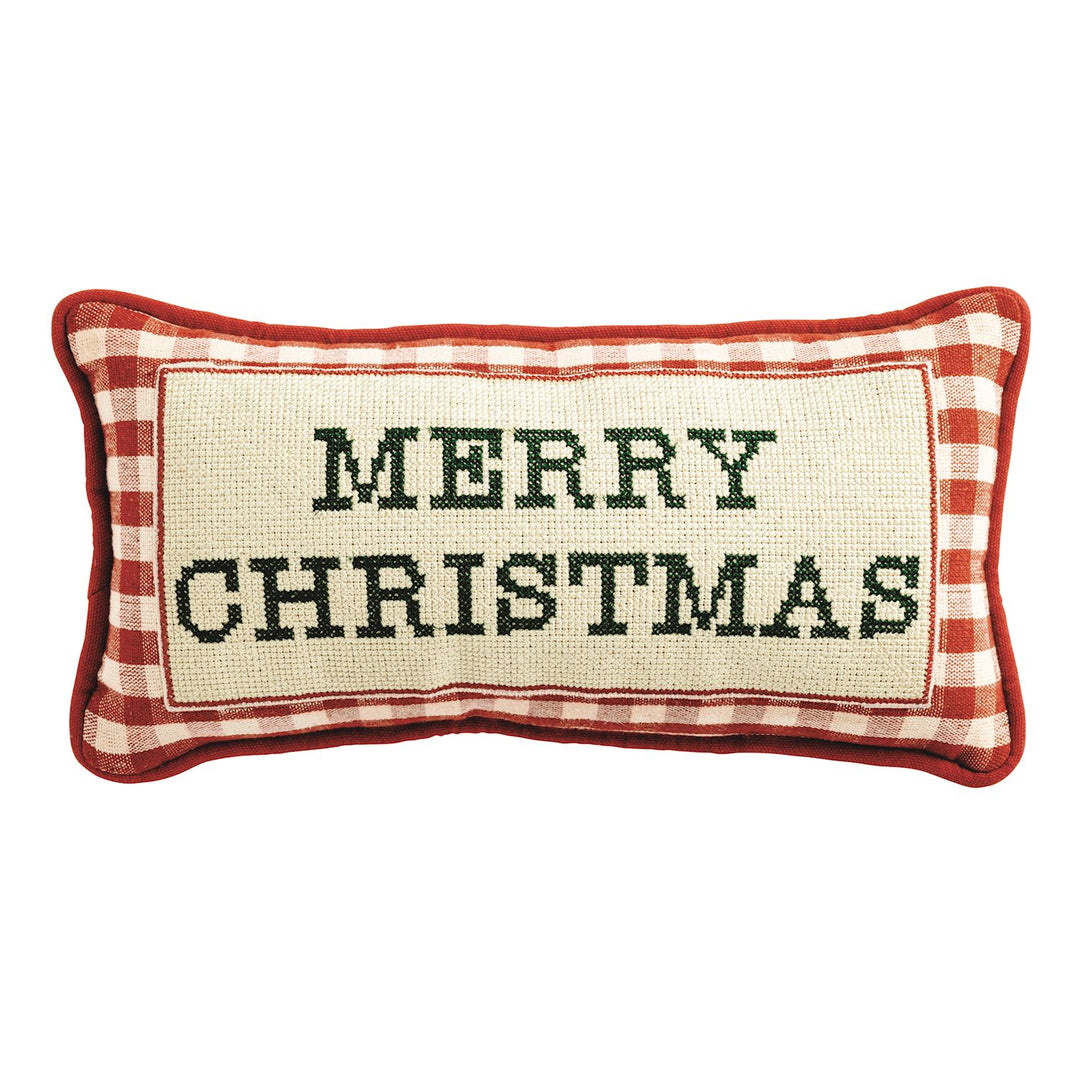 red check merry christmas needlepoint pillow
