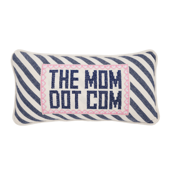 NAVY AND WHITE STRIPE MOM DOT COM NEEDLEPOINT PILLOW