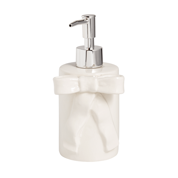 WHITE EMBOSSED BOW SOAP PUMP