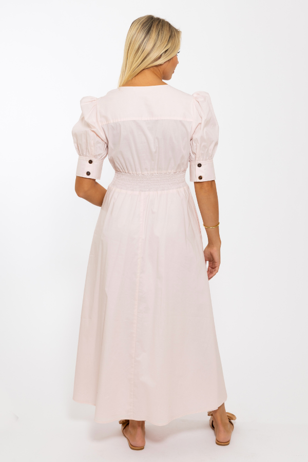KARLIE: BLUSH POPLIN VNECK DRESS