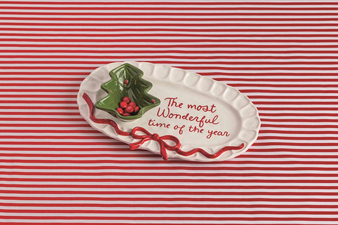 most wonderful time of the year platter with bow and detachable ceramic tree dish