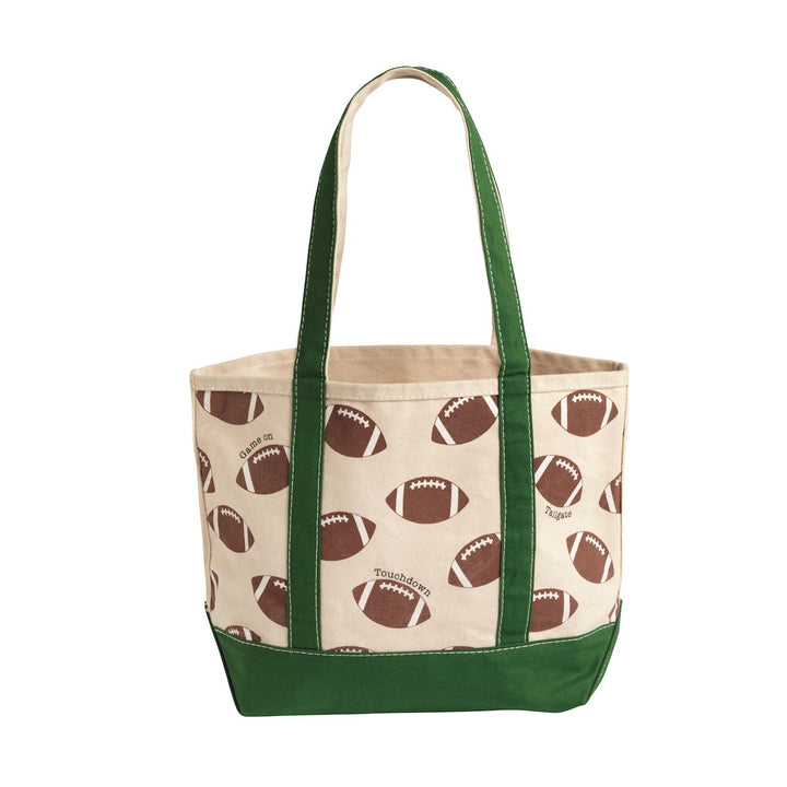 FOOTBALL PRINT GREEN BORDER CANVAS TOTE