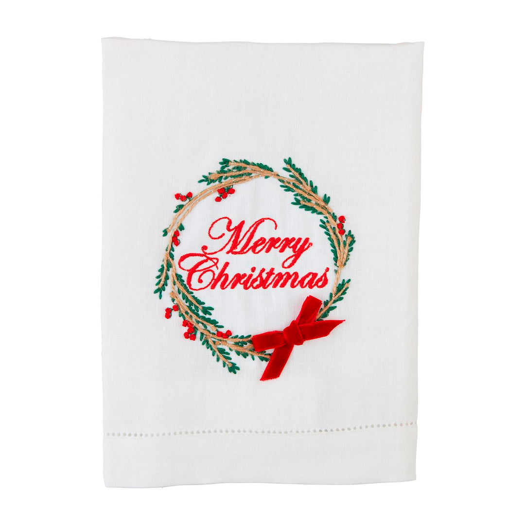 CHRISTMAS EMBROIDERED BOW HAND TOWEL