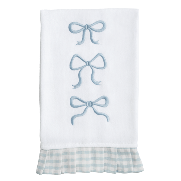 BLUE BOW TRIO WITH GINGHAM PLEATED TRIM HAND TOWEL