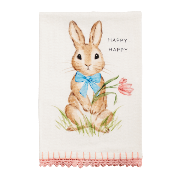 HAPPY HAPPY BUNNY CROCHET TRIM HAND TOWEL