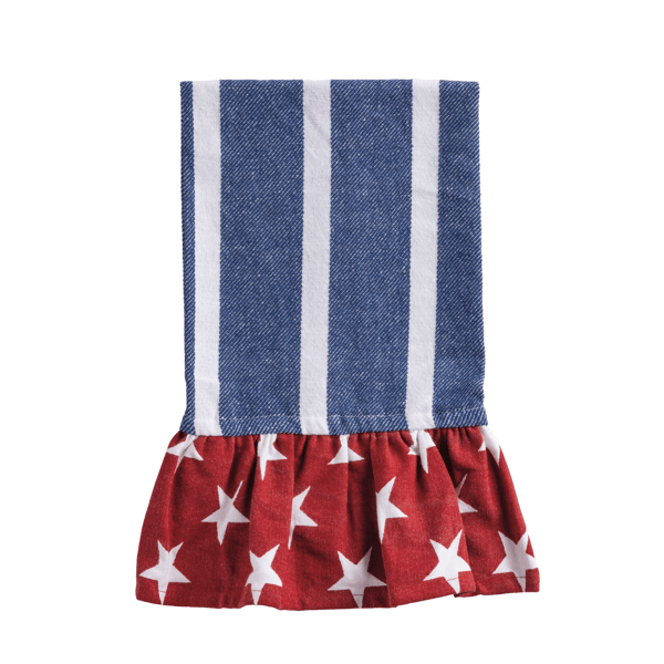 BLUE STRIPE AMERICANA PLEATED TRIM HAND TOWEL