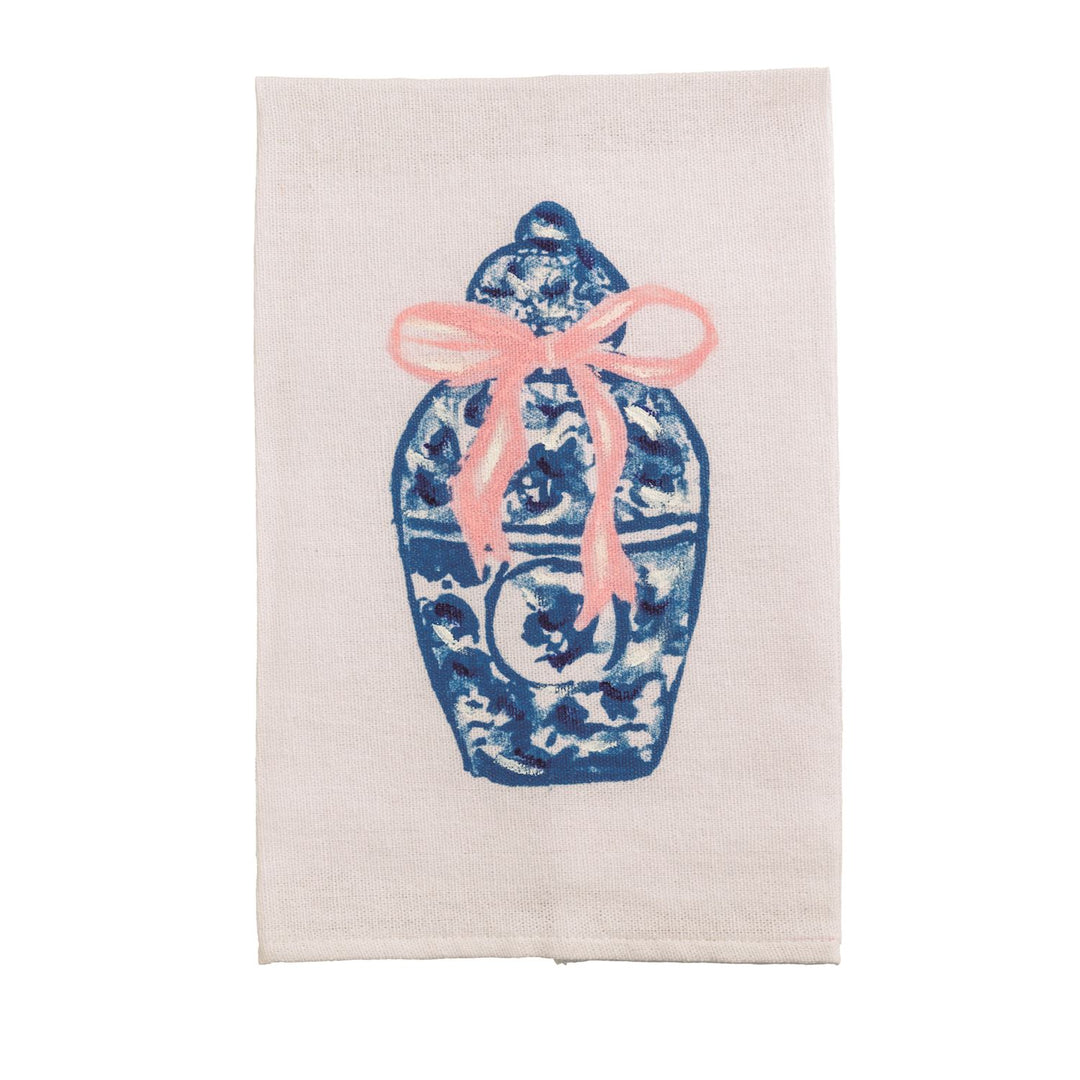 CHINOISERIE PAINTED GINGER JAR WITH PINK BOW HAND TOWEL