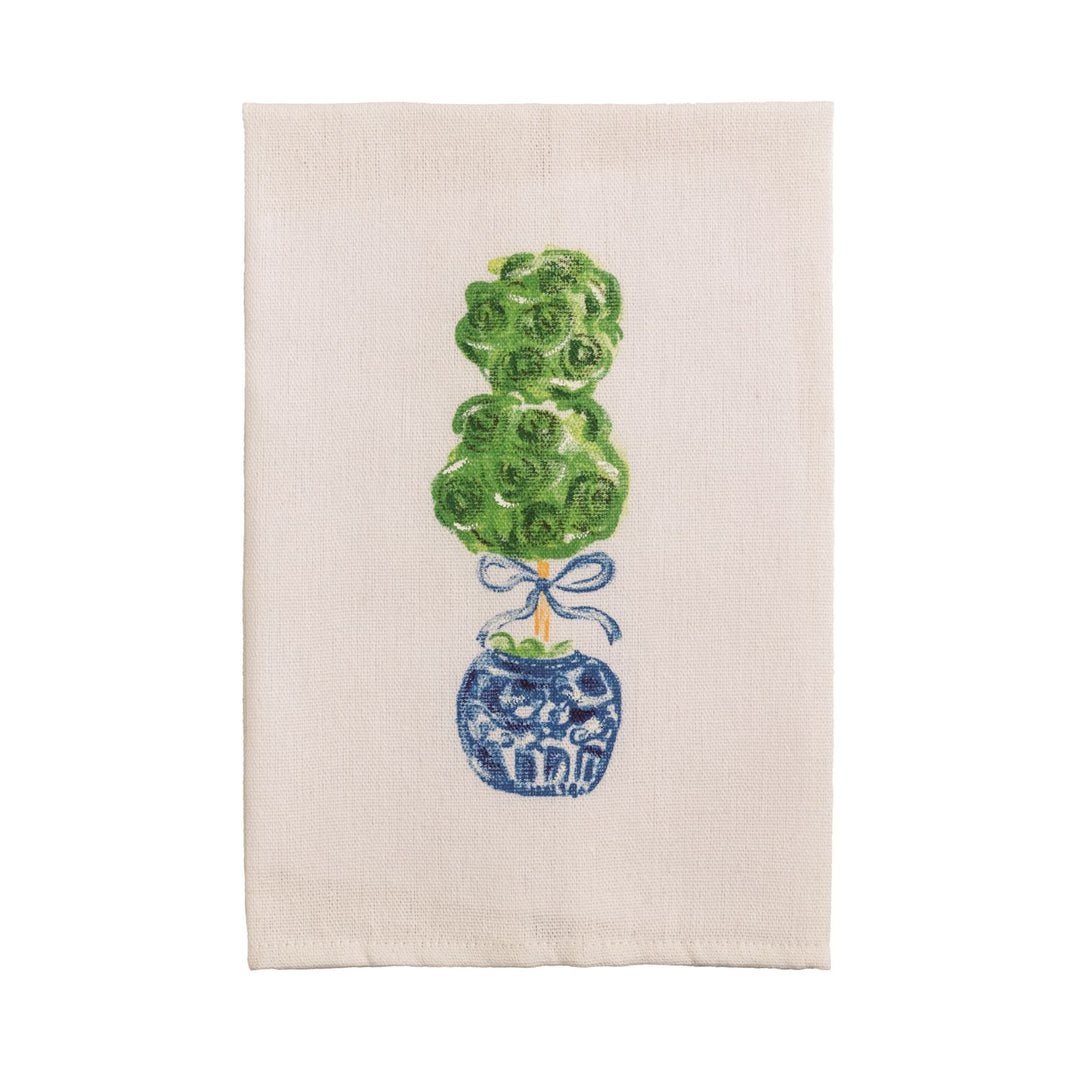 HAND PAINTED CHINOISERIE SINGLE TOPIARY HAND TOWEL