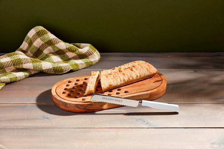 BREAD BOARD WITH CRUMB CATCHER & KNIFE SET