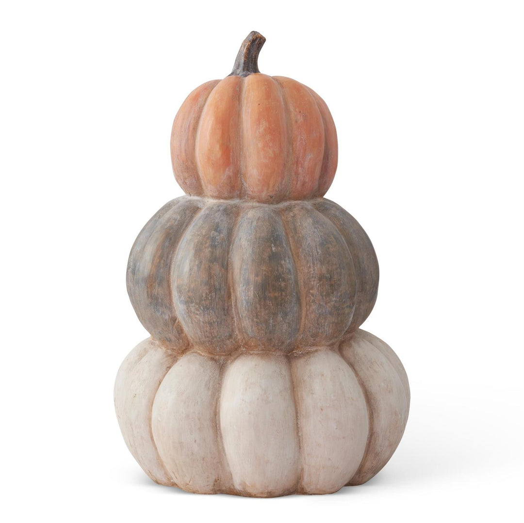 24" ORANGE BROWN & CREAM STACKED PUMPKINS
