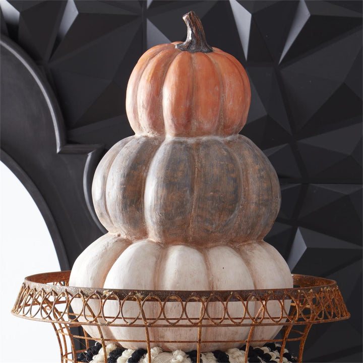 24" ORANGE BROWN & CREAM STACKED PUMPKINS