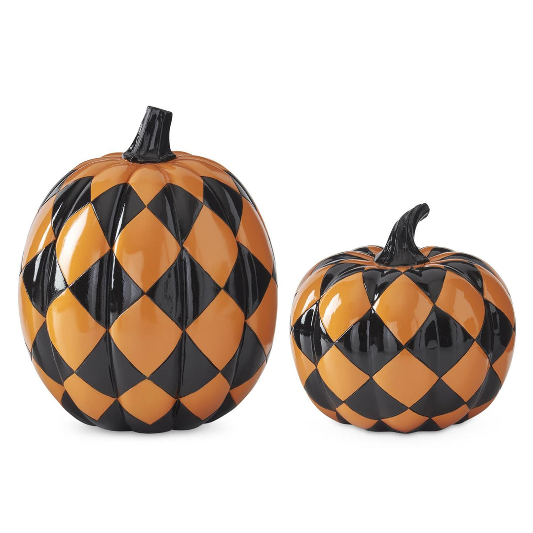 BLACK & ORANGE CHECK RESIN PUMPKIN