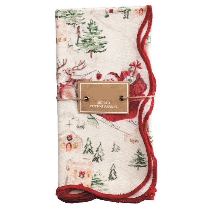 santa napkins with scallop edge with red trim