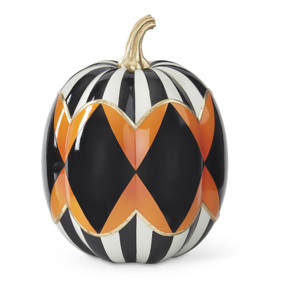 12.5" BLACK WHITE & ORANGE PATTERNED PUMPKIN