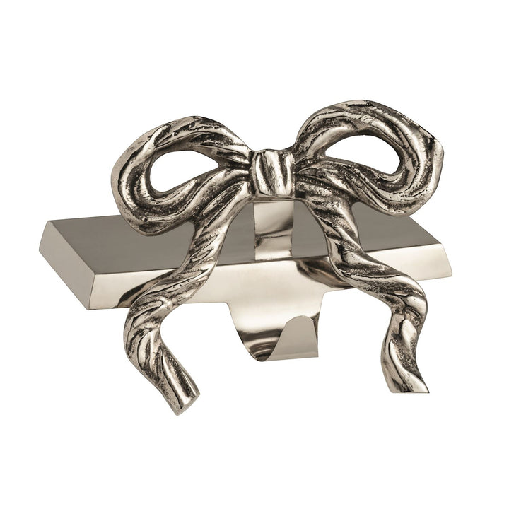 silver stocking holder in a bow shape