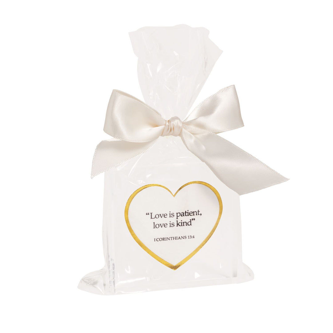 LOVE IS PATIENT IN GOLD HEART ACRYLIC FRAME