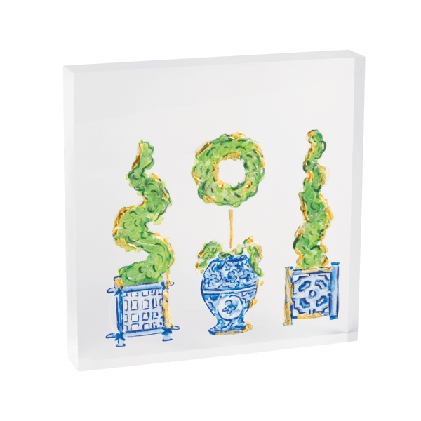 CHINOISERIE THREE TOPIARY ACRYLIC PLAQUE