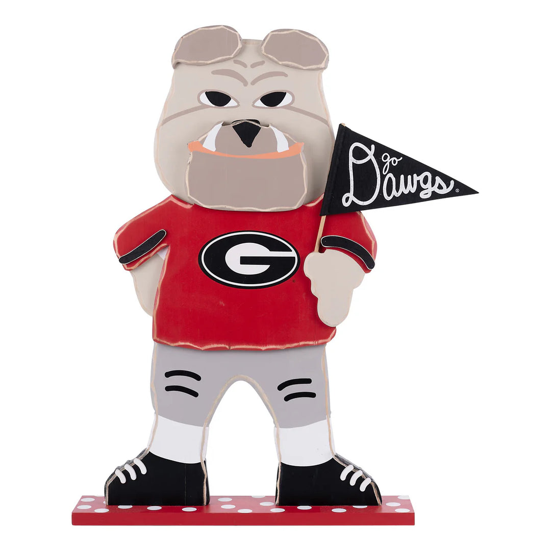 Georgia Bulldogs mascot tabletop décor holding a "Go Dawgs" pennant | Walker Boutique