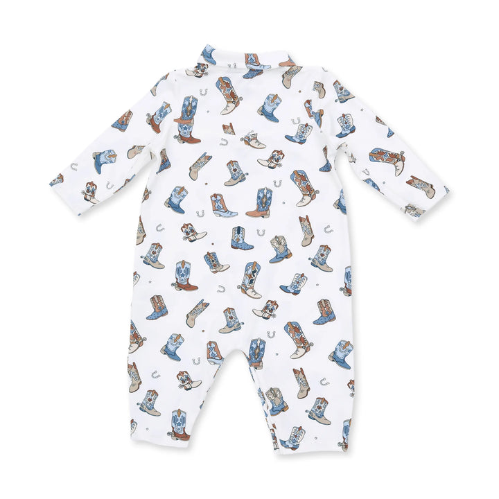 Angel Dear Buckaroo Boots Long Sleeve Cowboy Romper alternate view of the baby romper showing the buckaroo boots cowboy design and coordinating trim