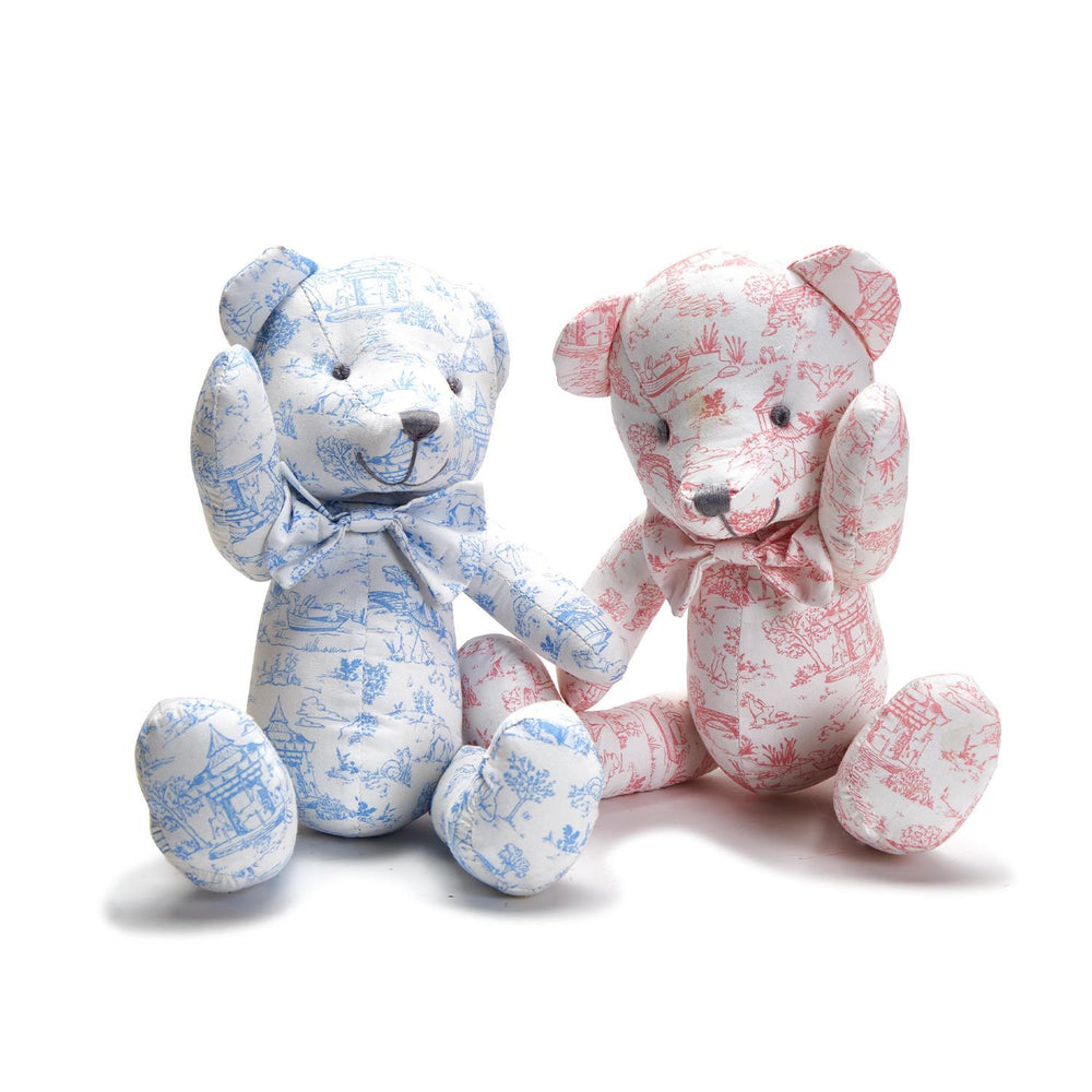 toile teddy bears in pink and blue