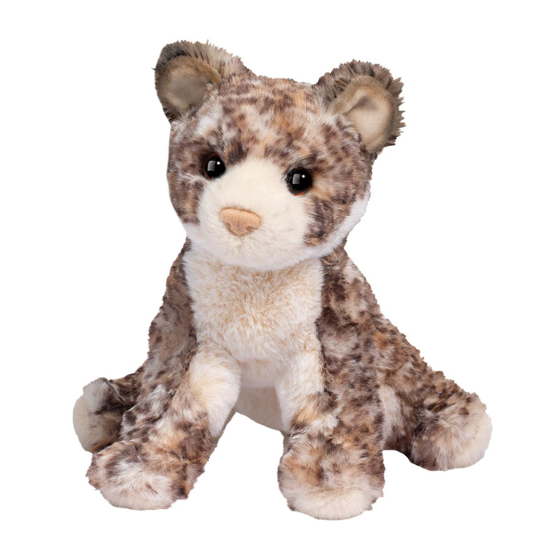 Spotted leopard cub plush toy with soft patterned fur, cream-colored accents, rounded ears, and embroidered facial features, sitting upright with a playful pose | Walker Boutique