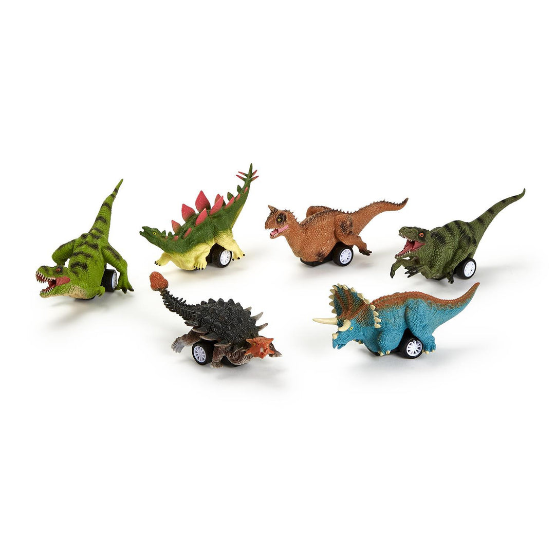 Set of colorful toy dinosaurs on a white background