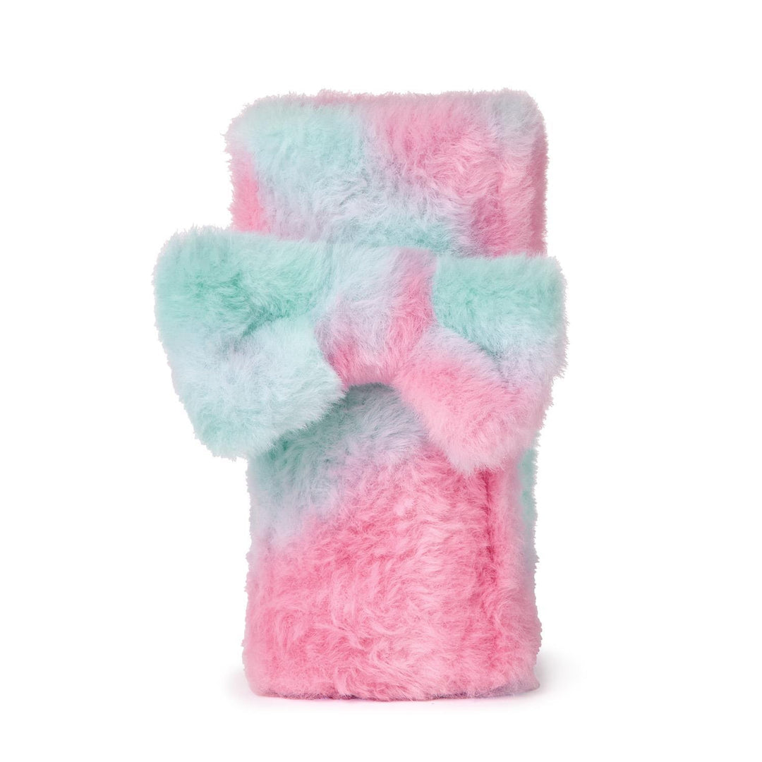 Fluffy pink and blue headband on a white background