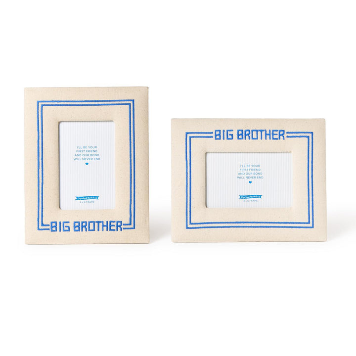 Two 'Big Brother' picture frames with blue text on a white background