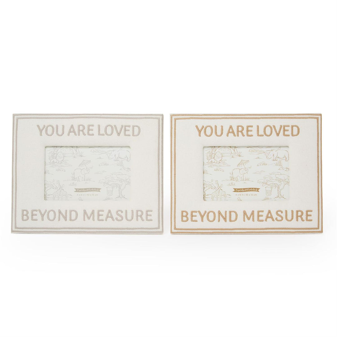 Two framed prints with 'You are loved beyond measure' text on a white background