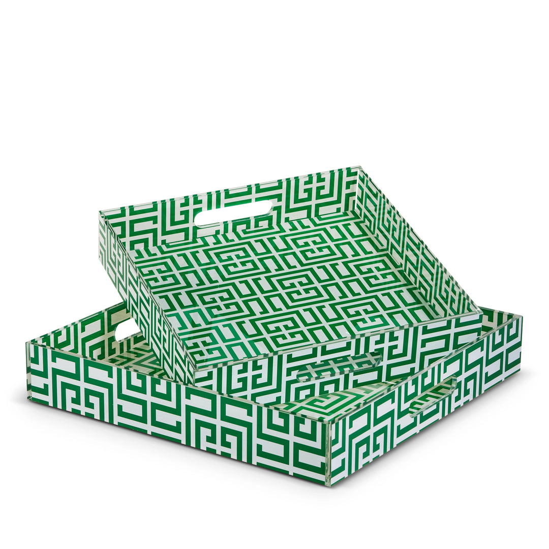 Green Greek Key Square Tray – Decorative Tray with Classic Greek Key Design | Walker Boutique