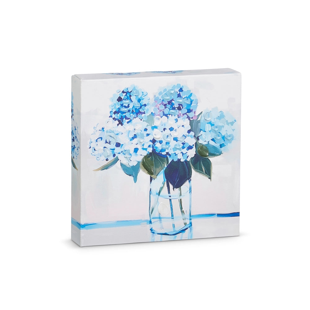Blue hydrangea bouquet canvas art in glass vase | Walker Boutique