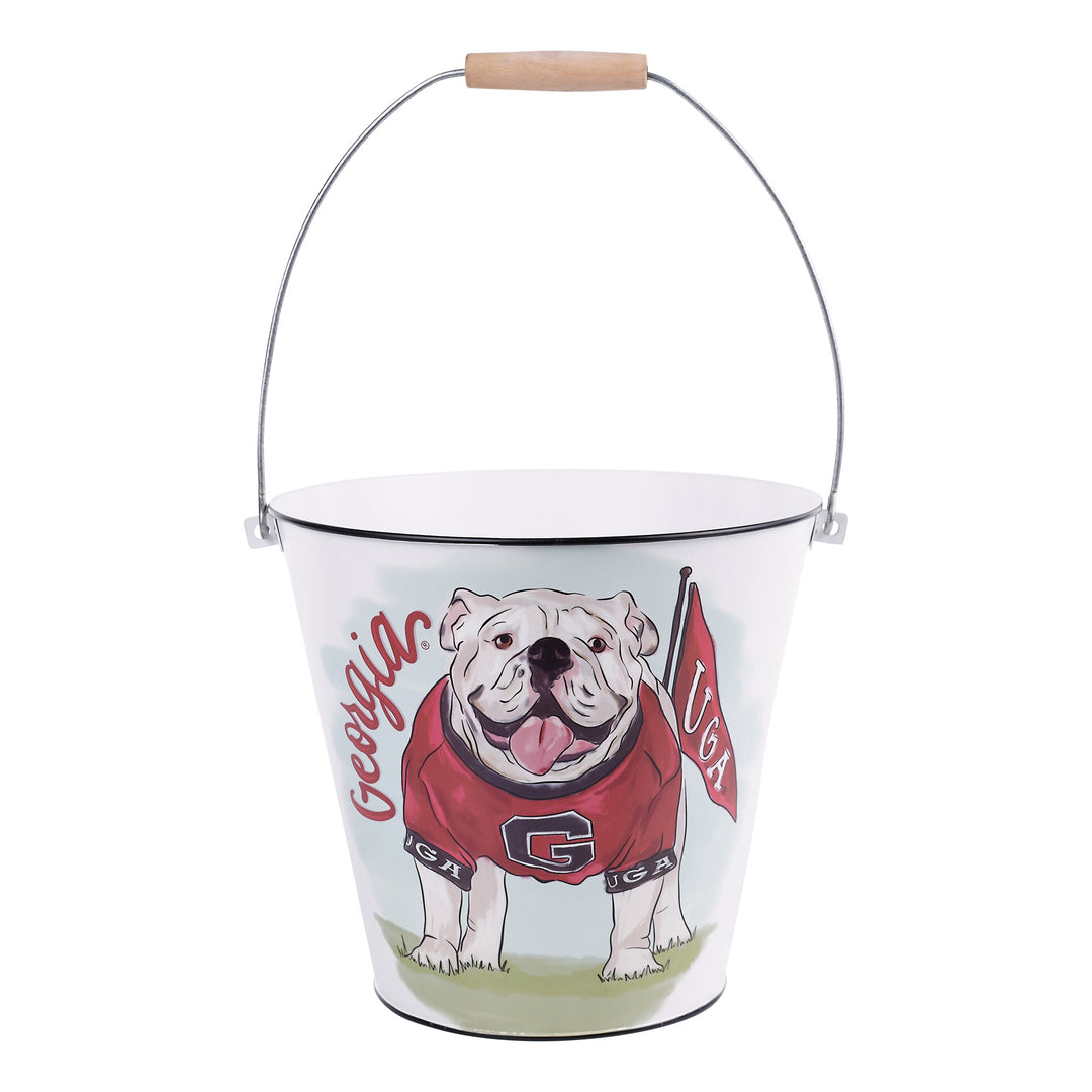 georgia uga mascot icon on metal bucket with handle on white background