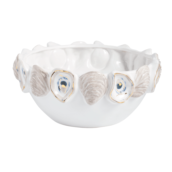 WHITE CERAMIC BOWL WITH OYSTER DETAILING ON RIM