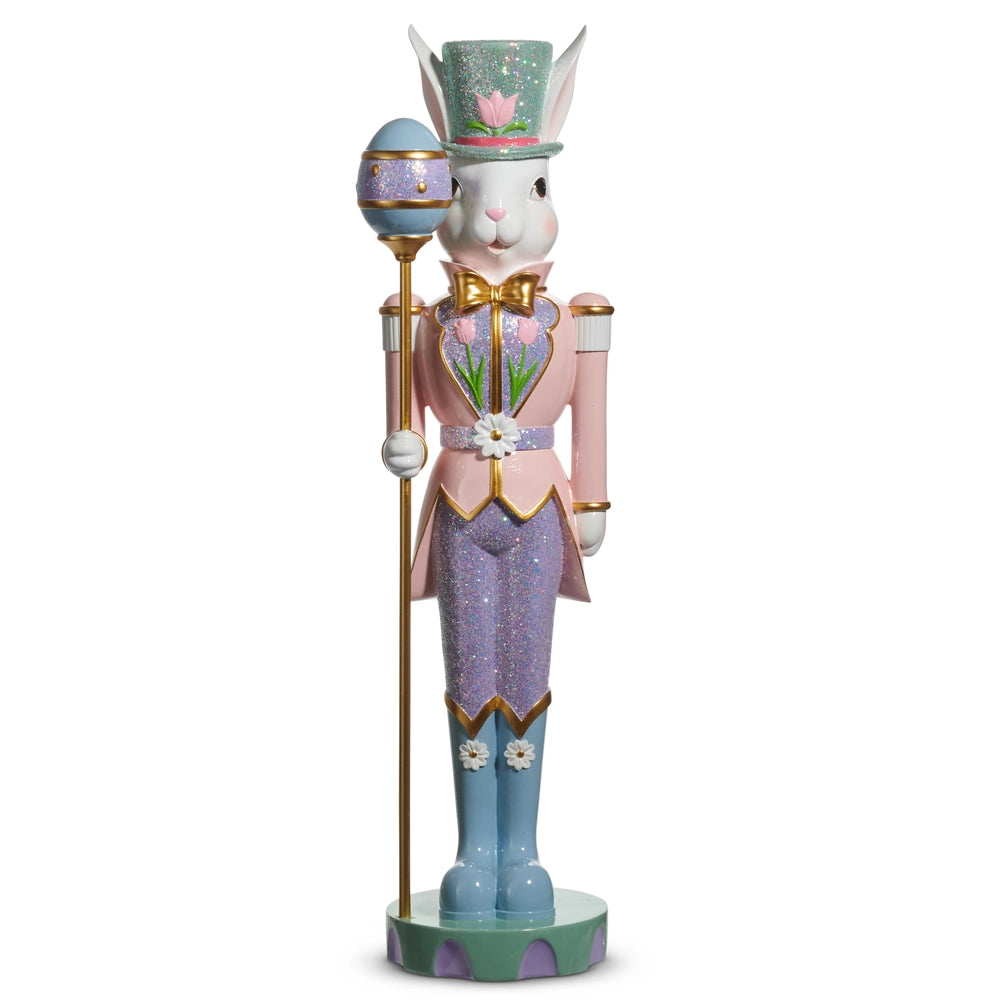 Pastel glitter Easter bunny nutcracker holding decorative egg staff | Walker Boutique