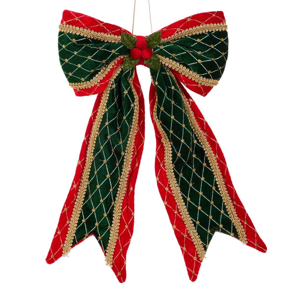 15" RED &amp; GREEN VELVET BOW ORNAMENT