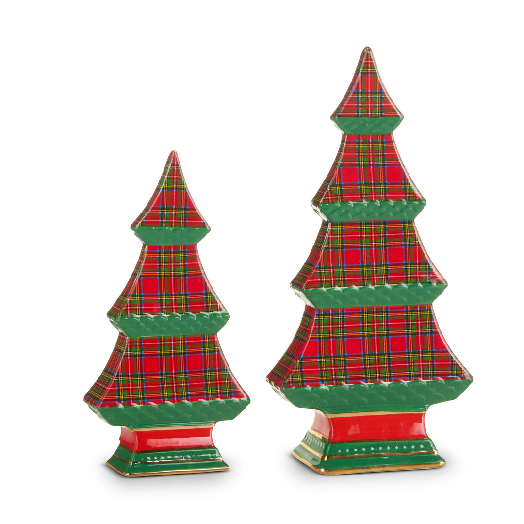 CHRISTMAS PLAID GREEN TABLETOP TREES