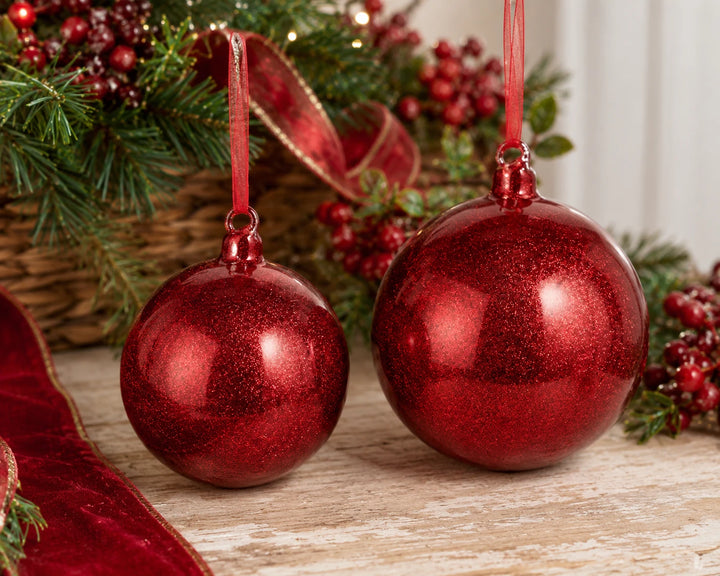 4" Red Glitter Ball Ornament