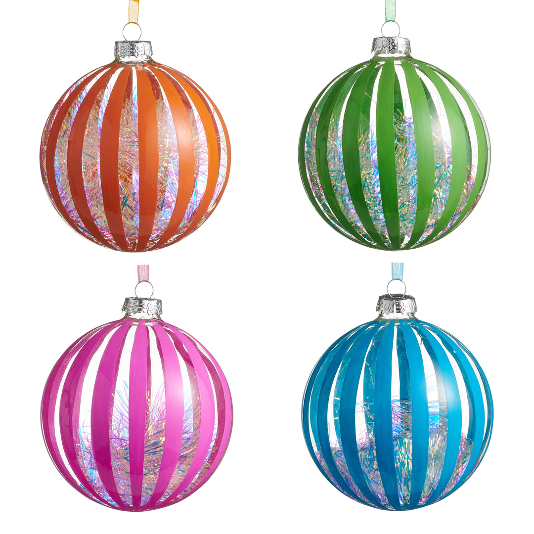 NEON TINSEL STRIPED BALL ORNAMENT