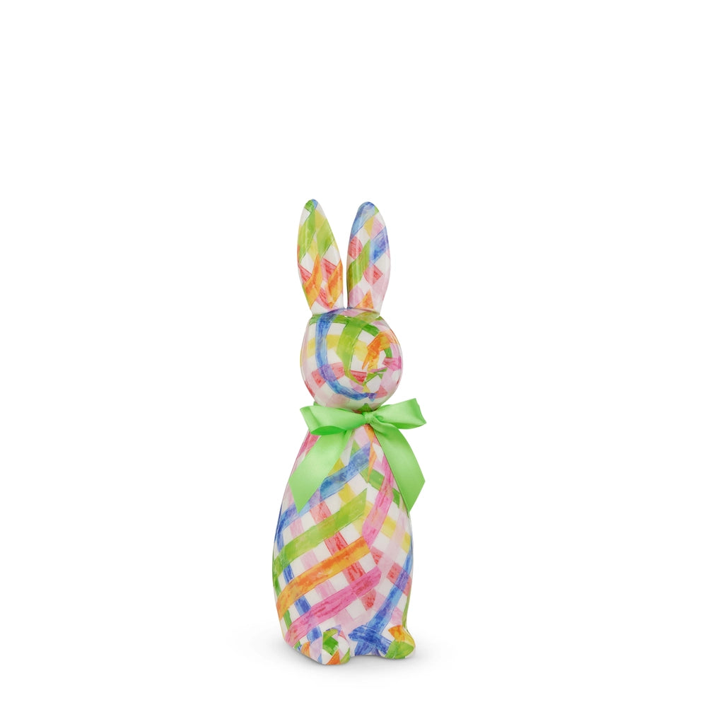 Multicolor woven pattern decorative Easter bunny with green bow | Walker Boutique