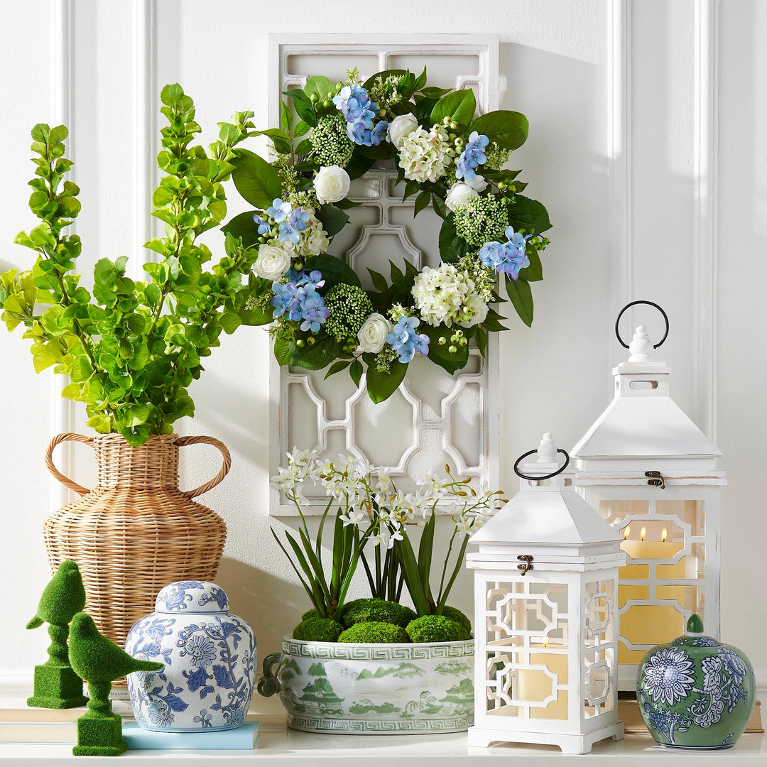 spring greenery and decor on table