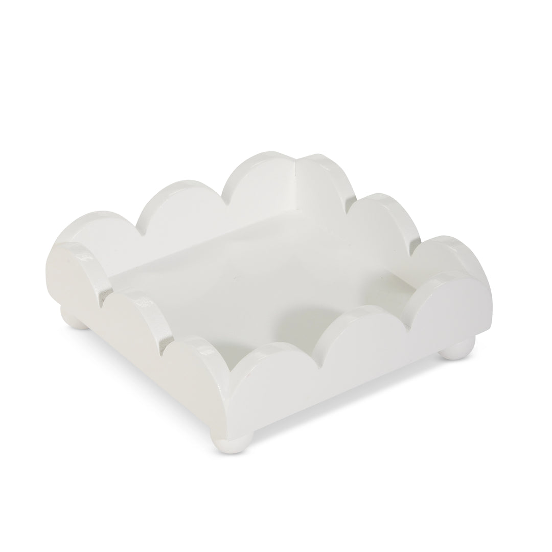 White scallop napkin holder on a white background
