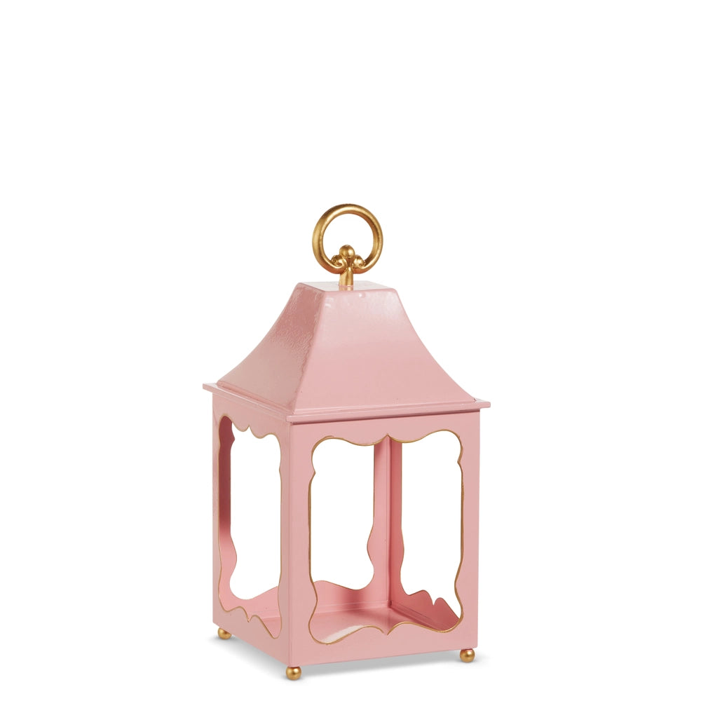 Blush pink decorative lantern with gold trim and ring handle | Walker Boutique