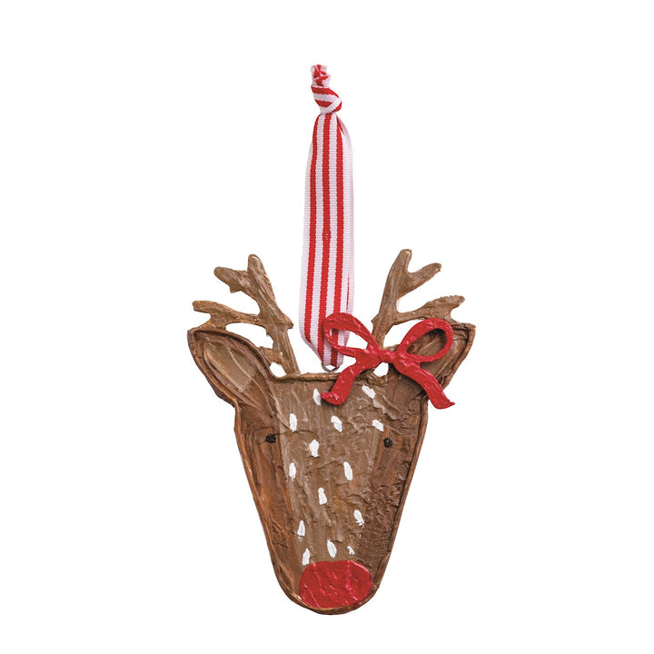 REINDEER PAINTED WOOD ORNAMENT